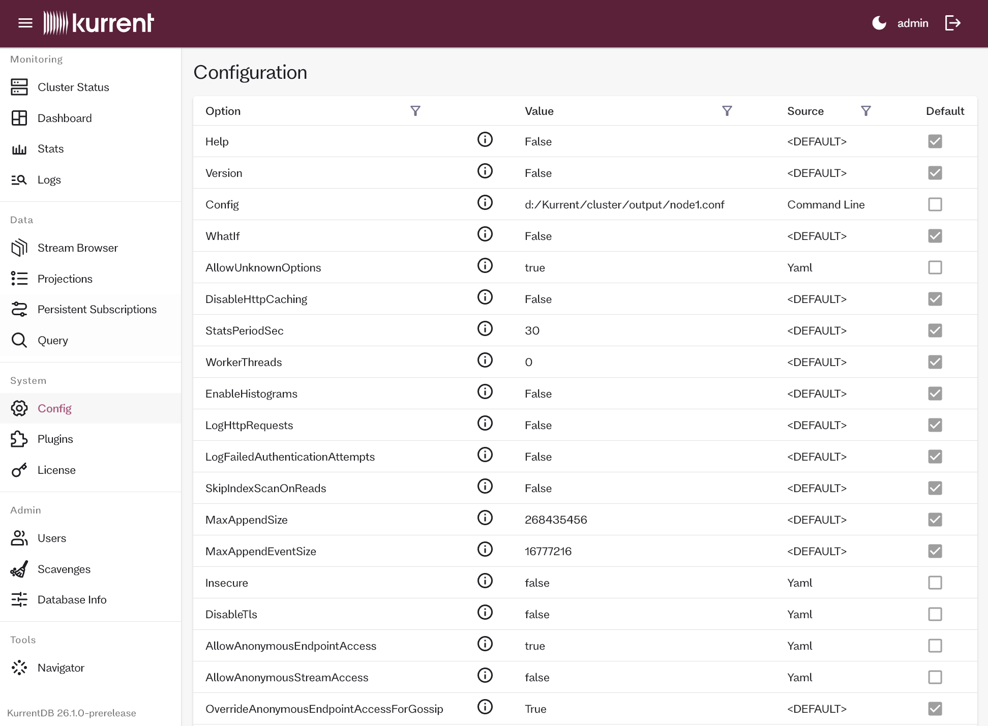 Embedded UI configuration page