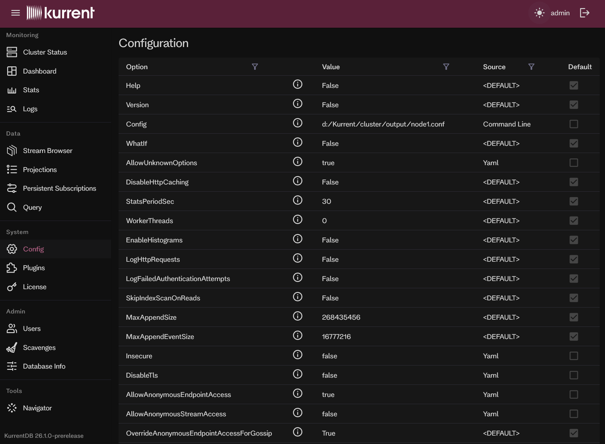 Embedded UI configuration page