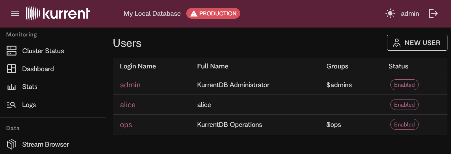 Embedded UI Users page